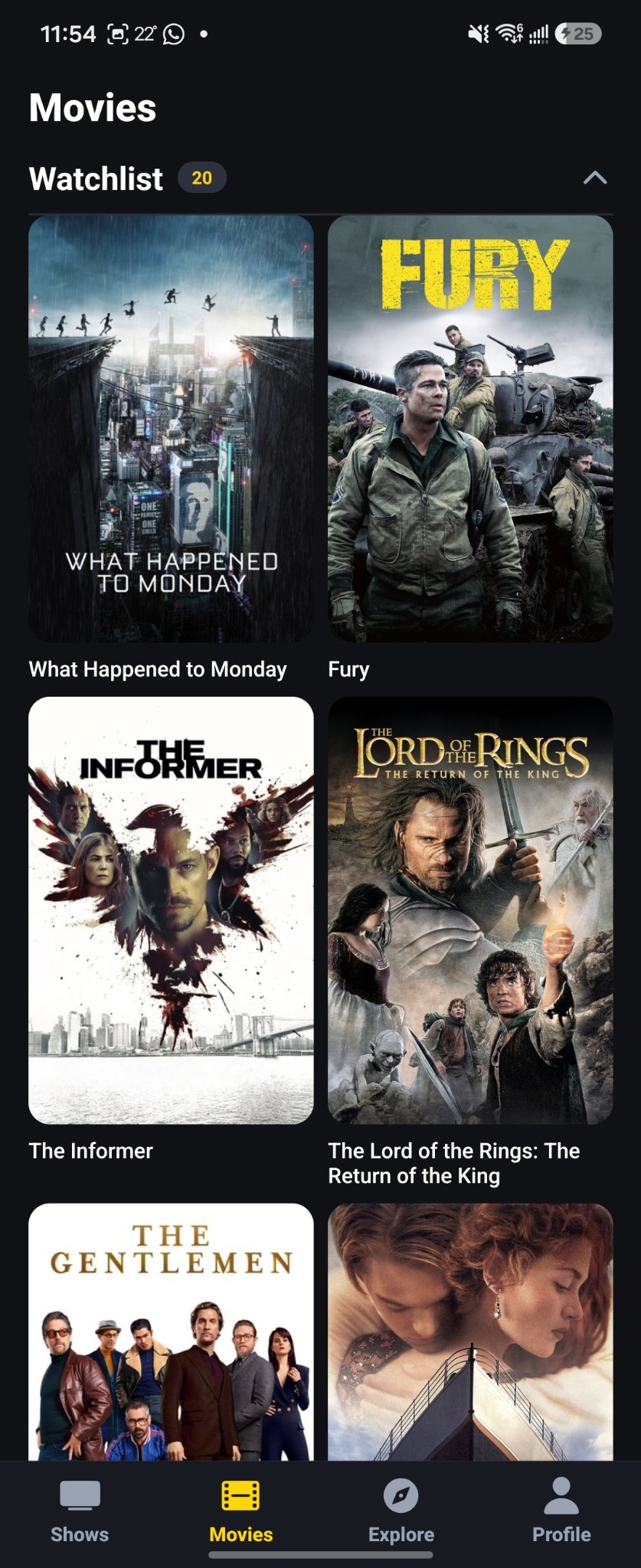 TV Watch Time movie watchlist screen