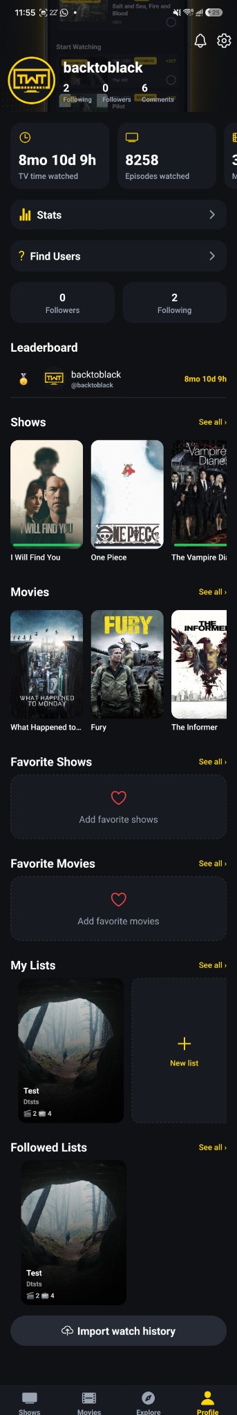 TV Watch Time your profile screen