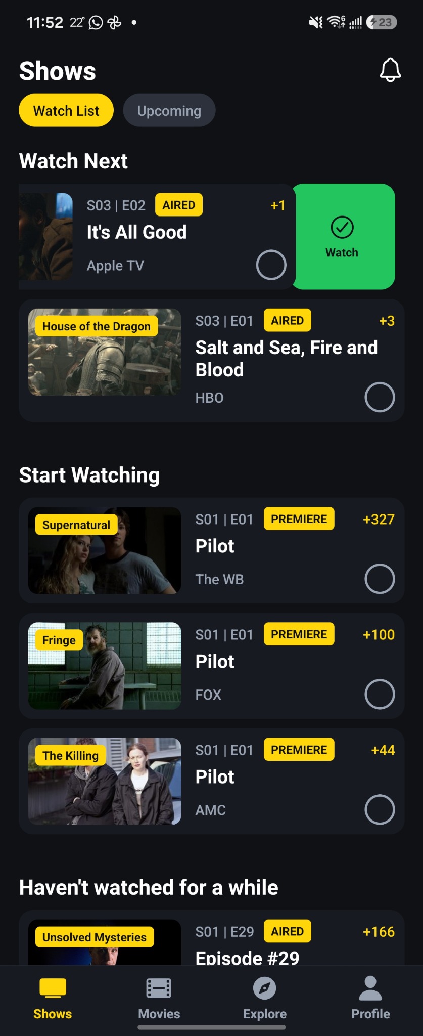 TV Watch Time watch next screen